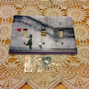 Light Switch Panel, antiqued look black and grey with red heart